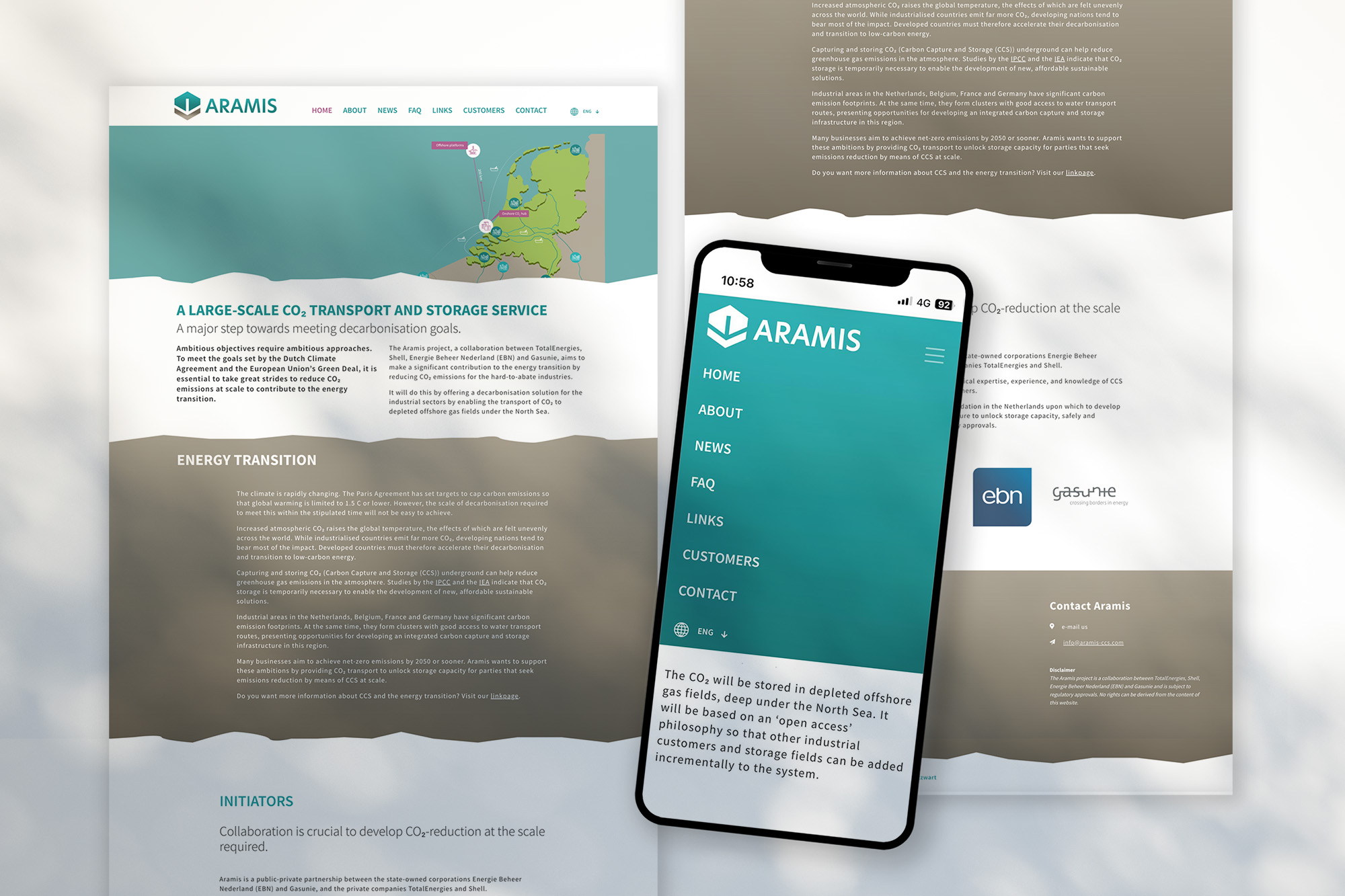 Webdesign voor CO2 project Aramis